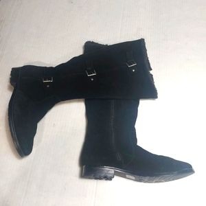 ALFANI Vermont Black Knee-high Zip Up Suede Leather Upper Flat Boots Size 8.5M